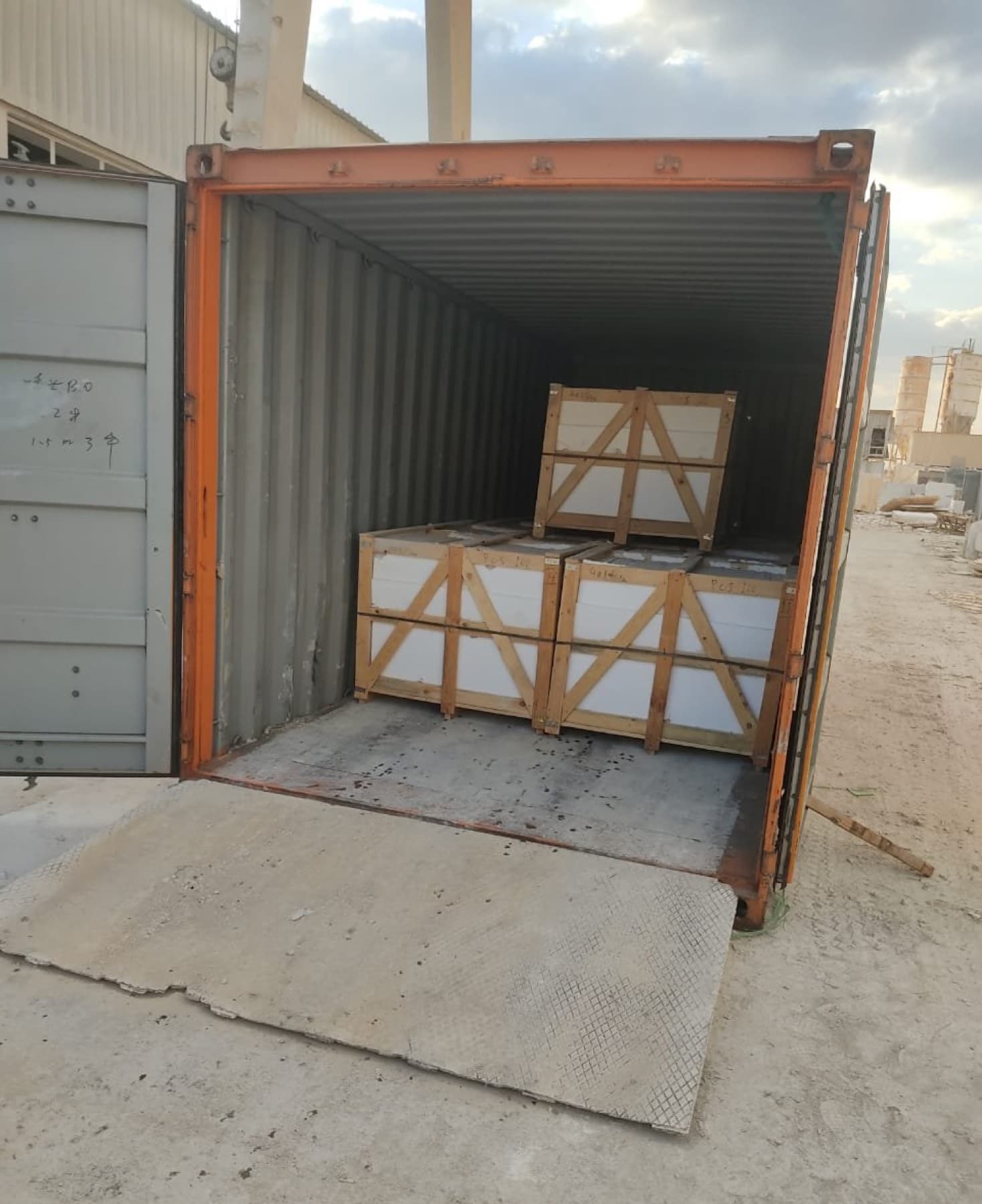 Slabs and crates ready for container loading