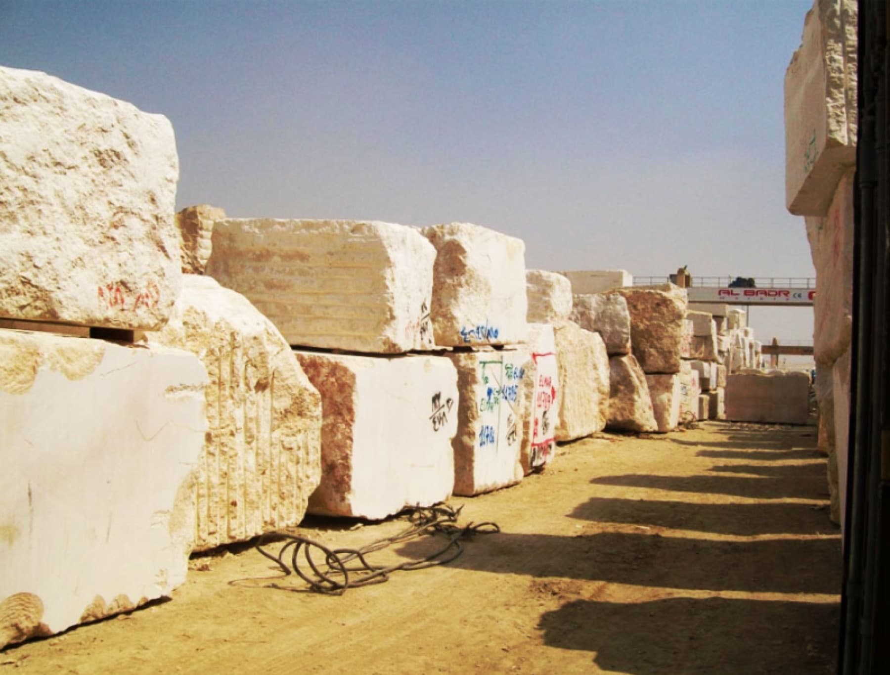 Raw limestone blocks graded at the quarry yard